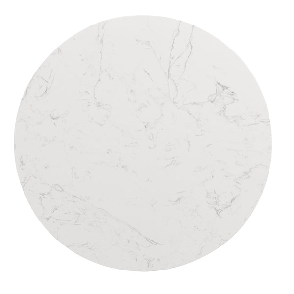 HomeRoots 40" White Faux Marble Round Pedestal Coffee Table - Chic Modern Design for Living Rooms & Offices 716366