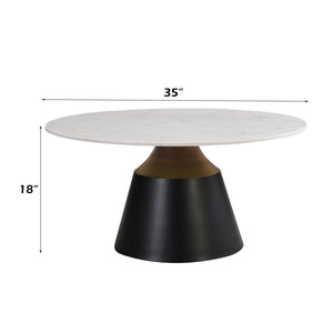 HomeRoots 40" White Faux Marble Round Pedestal Coffee Table - Chic Modern Design for Living Rooms & Offices 716366