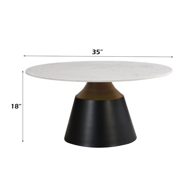 HomeRoots 40" White Faux Marble Round Pedestal Coffee Table - Chic Modern Design for Living Rooms & Offices 716366