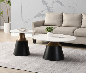 HomeRoots 40" White Faux Marble Round Pedestal Coffee Table - Chic Modern Design for Living Rooms & Offices 716366