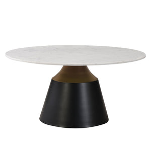 HomeRoots 40" White Faux Marble Round Pedestal Coffee Table - Chic Modern Design for Living Rooms & Offices 716366