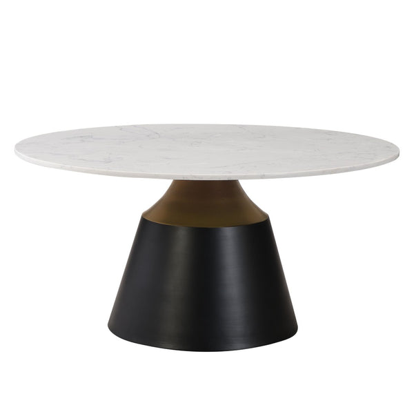 HomeRoots 40" White Faux Marble Round Pedestal Coffee Table - Chic Modern Design for Living Rooms & Offices 716366