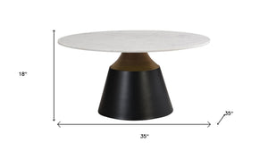 HomeRoots 40" White Faux Marble Round Pedestal Coffee Table - Chic Modern Design for Living Rooms & Offices 716366
