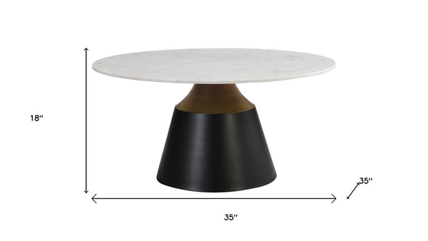 HomeRoots 40" White Faux Marble Round Pedestal Coffee Table - Chic Modern Design for Living Rooms & Offices 716366