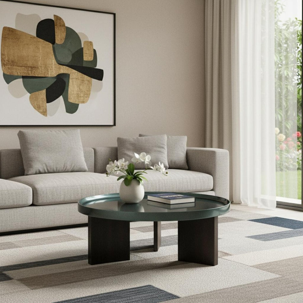 HomeRoots 48" White Marble and Espresso Wood Sled Coffee Table - Timeless Elegance for Modern Spaces 716369