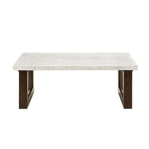 HomeRoots 47" Oval Coffee Table - Elegant Natural Marble & Rich Wood Design, Perfect for Living Spaces & Offices 716370