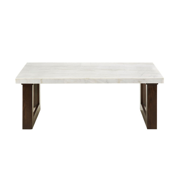 HomeRoots 47" Oval Coffee Table - Elegant Natural Marble & Rich Wood Design, Perfect for Living Spaces & Offices 716370