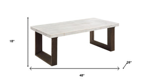 HomeRoots 47" Oval Coffee Table - Elegant Natural Marble & Rich Wood Design, Perfect for Living Spaces & Offices 716370