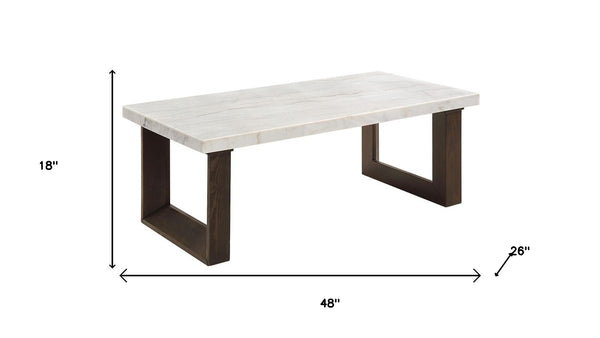 HomeRoots 47" Oval Coffee Table - Elegant Natural Marble & Rich Wood Design, Perfect for Living Spaces & Offices 716370