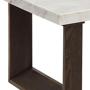 HomeRoots 47" Oval Coffee Table - Elegant Natural Marble & Rich Wood Design, Perfect for Living Spaces & Offices 716370