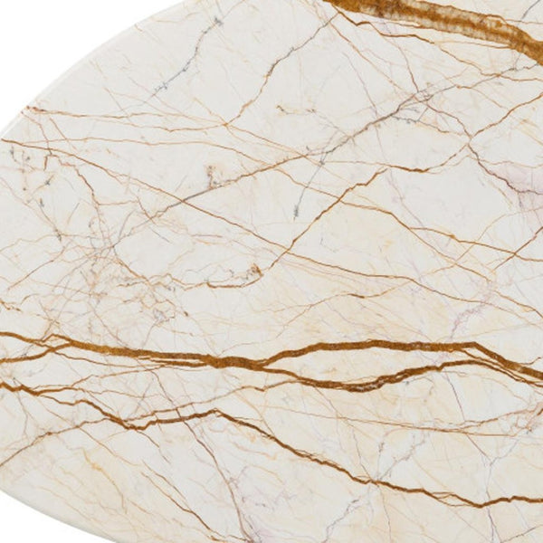 HomeRoots 43" Elegant Natural Marble and Brown Wood Oval Coffee Table - Timeless Centerpiece for Any Room 716371