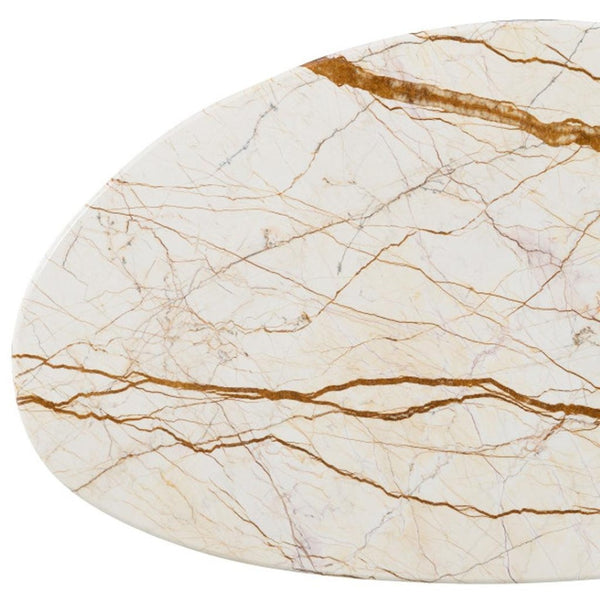 HomeRoots 43" Elegant Natural Marble and Brown Wood Oval Coffee Table - Timeless Centerpiece for Any Room 716371