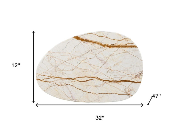 HomeRoots 43" Elegant Natural Marble and Brown Wood Oval Coffee Table - Timeless Centerpiece for Any Room 716371