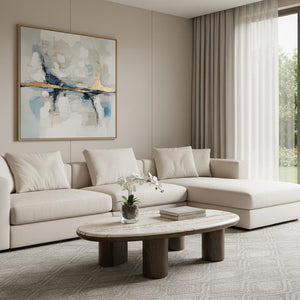 HomeRoots 43" Elegant Natural Marble and Brown Wood Oval Coffee Table - Timeless Centerpiece for Any Room 716371
