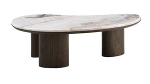 HomeRoots 47" Black and Walnut Coffee Table - Elegant Genuine Marble Top for Modern Living Room & Office Decor 716372