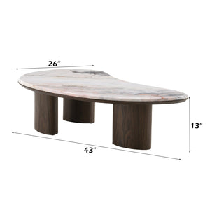 HomeRoots 47" Black and Walnut Coffee Table - Elegant Genuine Marble Top for Modern Living Room & Office Decor 716372
