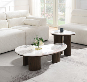 HomeRoots 47" Black and Walnut Coffee Table - Elegant Genuine Marble Top for Modern Living Room & Office Decor 716372