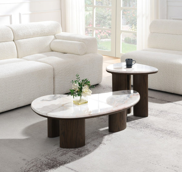 HomeRoots 47" Black and Walnut Coffee Table - Elegant Genuine Marble Top for Modern Living Room & Office Decor 716372