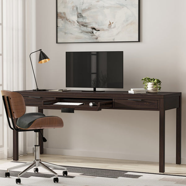 English Elm Hollander Wide Desk in Walnut Brown — Handcrafted Solid Wood, Spacious Surface, 3 Drawers & Keyboard Tray B136P283765