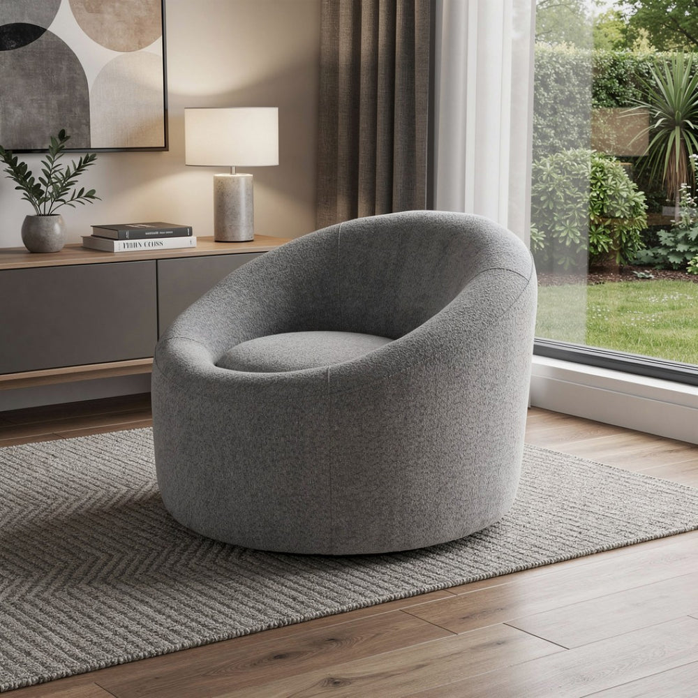 HomeRoots 33" Chic White Boucle Swivel Lounge Chair with Metal Frame – Modern Comfort for Any Space! 716384