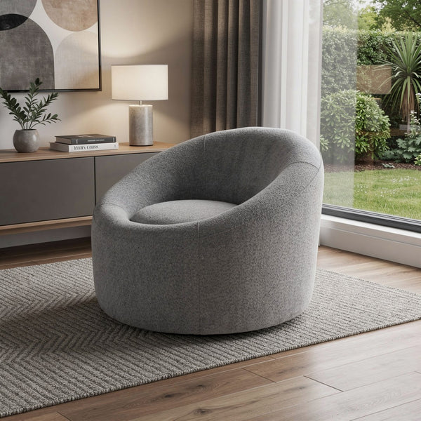 HomeRoots 33" Chic White Boucle Swivel Lounge Chair with Metal Frame – Modern Comfort for Any Space! 716384