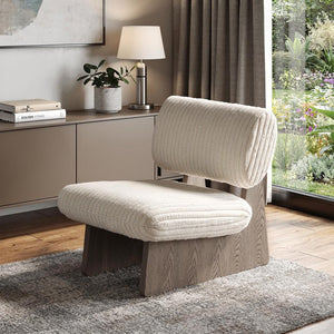 HomeRoots 32" Beige Chenille Lounge Chair with Gold Accents - Modern Comfort & Style for Any Room Decor 716387