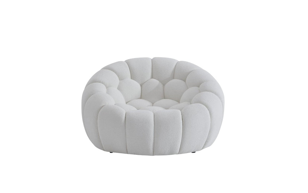 HomeRoots 49 Inch Boucle Curved Accent Lounge Chair Tufted Upholstery for Modern Living Rooms 716386