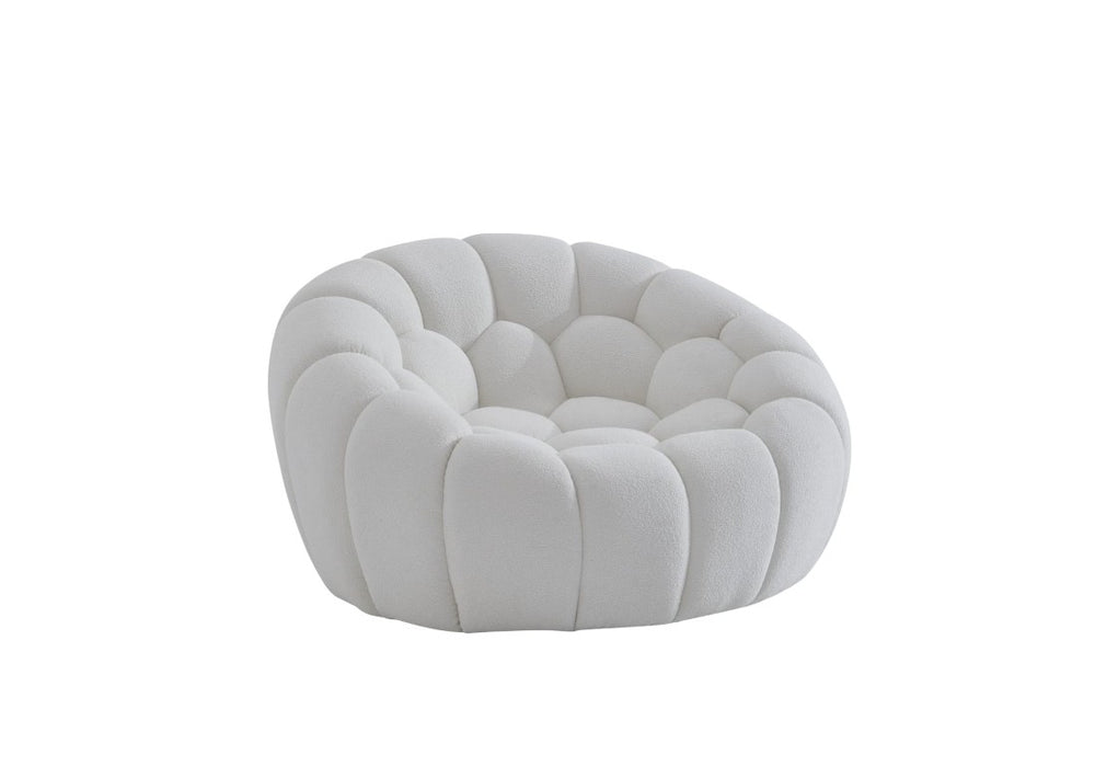 HomeRoots 49 Inch Boucle Curved Accent Lounge Chair Tufted Upholstery for Modern Living Rooms 716386