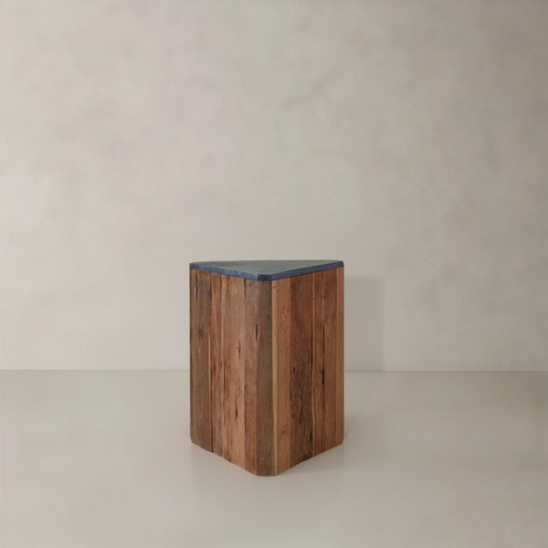 HomeRoots 19" Natural Distressed Reclaimed Wood Drum End Table - Artisan Crafted Rustic Charm for Any Space 716389