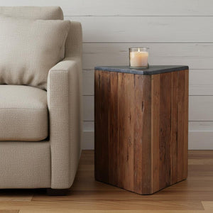 HomeRoots 19" Natural Distressed Reclaimed Wood Drum End Table - Artisan Crafted Rustic Charm for Any Space 716389
