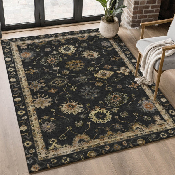 HomeRoots 5' X 8' Black And Gold Oriental Washable Area Rug with UV Protection, Stain Resistance & Non-Slip Backing 716391