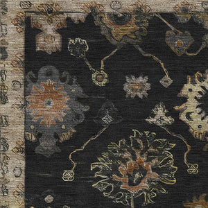HomeRoots 5' X 8' Black And Gold Oriental Washable Area Rug with UV Protection, Stain Resistance & Non-Slip Backing 716391