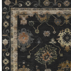 HomeRoots 5' X 8' Black And Gold Oriental Washable Area Rug with UV Protection, Stain Resistance & Non-Slip Backing 716391