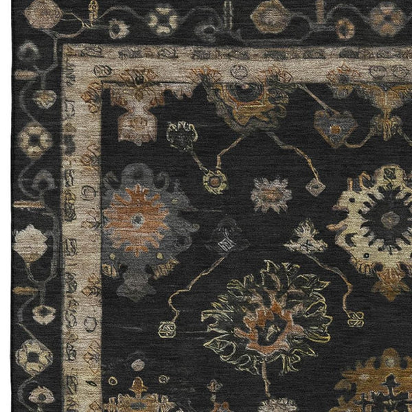 HomeRoots 5' X 8' Black And Gold Oriental Washable Area Rug with UV Protection, Stain Resistance & Non-Slip Backing 716391