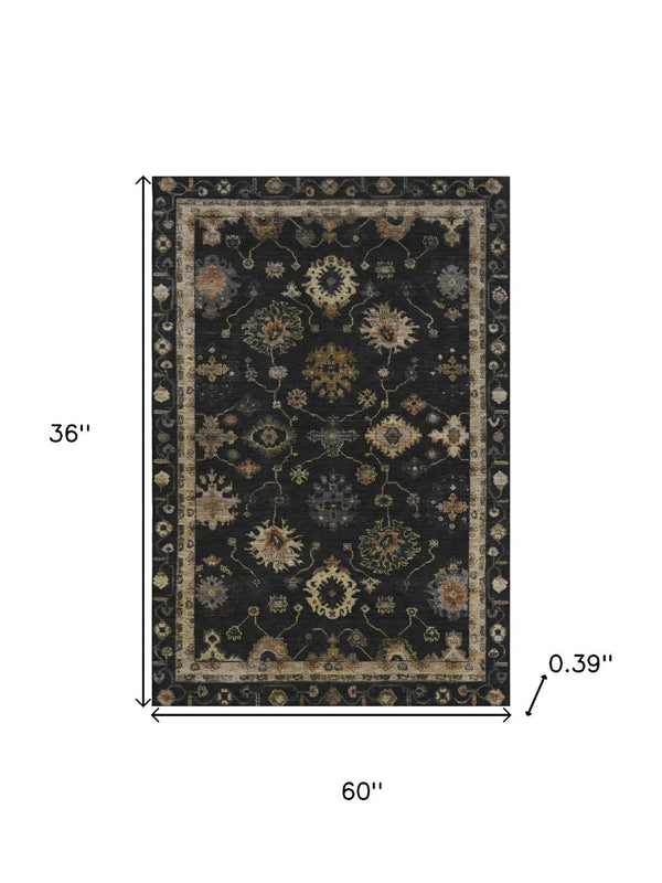 HomeRoots 5' X 8' Black And Gold Oriental Washable Area Rug with UV Protection, Stain Resistance & Non-Slip Backing 716391