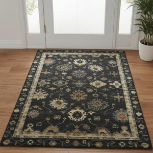 HomeRoots 5' X 8' Black And Gold Oriental Washable Area Rug with UV Protection, Stain Resistance & Non-Slip Backing 716391