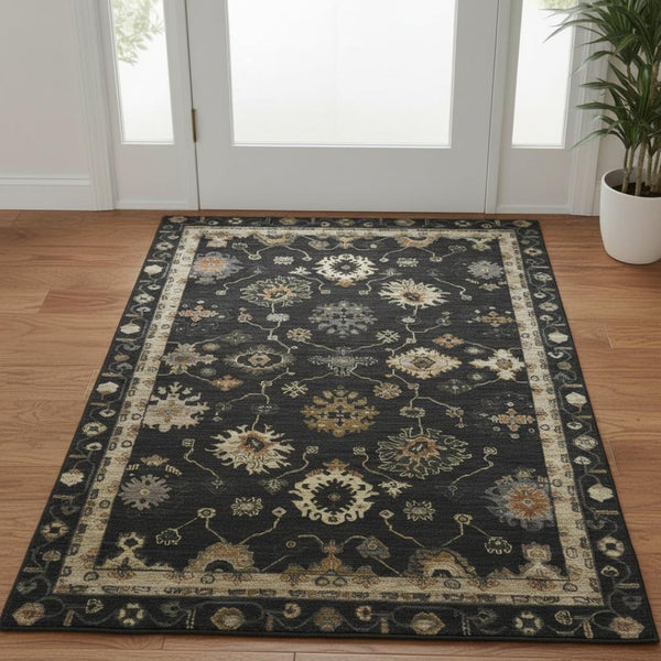 HomeRoots 5' X 8' Black And Gold Oriental Washable Area Rug with UV Protection, Stain Resistance & Non-Slip Backing 716391