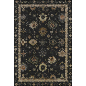 HomeRoots 8' Black and Gold Oriental Washable Round Rug - Durable, UV-Protected, Stylish for Busy Homes! 716392