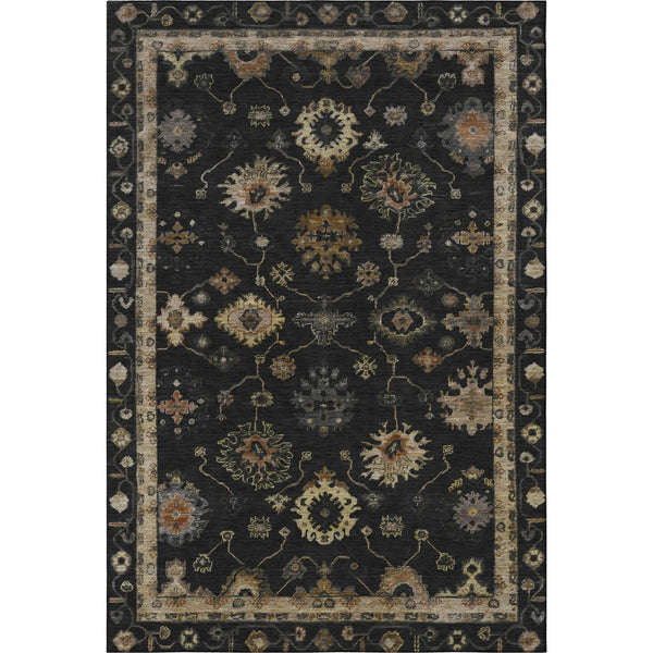 HomeRoots 8' Black and Gold Oriental Washable Round Rug - Durable, UV-Protected, Stylish for Busy Homes! 716392