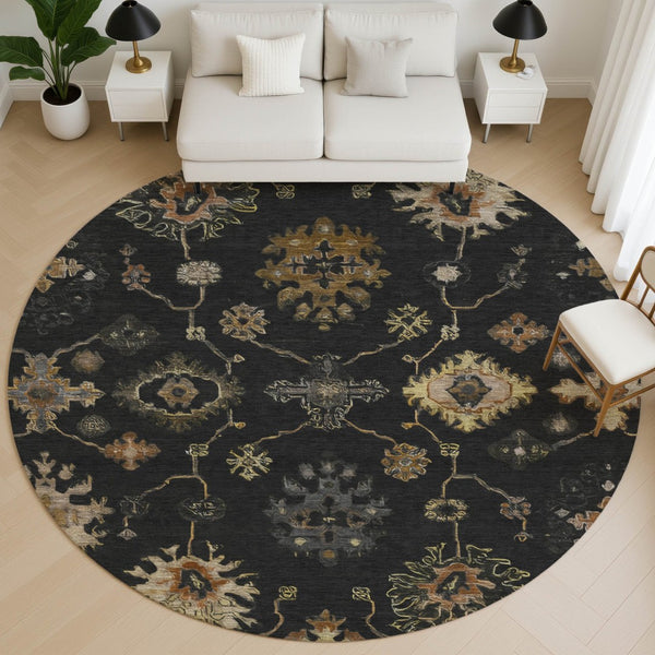 HomeRoots 8' X 10' Black and Gold Oriental Washable Area Rug – Stylish, UV-Protected, Stain-Resistant Design 716393