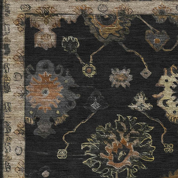 HomeRoots 9' X 12' Black And Gold Oriental Washable Area Rug - UV Protected, Stain Resistant & Easy Care Design 716394