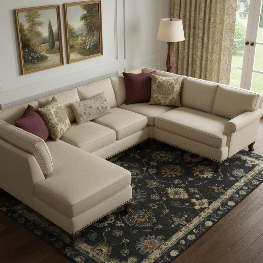 HomeRoots 9' X 12' Black And Gold Oriental Washable Area Rug - UV Protected, Stain Resistant & Easy Care Design 716394