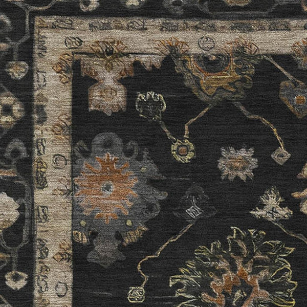 HomeRoots 10' X 14' Luxurious Black and Gold Oriental Washable Area Rug with UV Protection for Modern Homes 716395