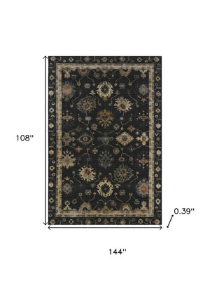 HomeRoots 10' X 14' Luxurious Black and Gold Oriental Washable Area Rug with UV Protection for Modern Homes 716395