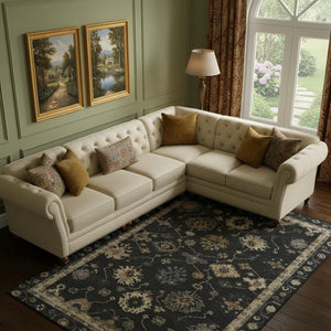 HomeRoots 10' X 14' Luxurious Black and Gold Oriental Washable Area Rug with UV Protection for Modern Homes 716395