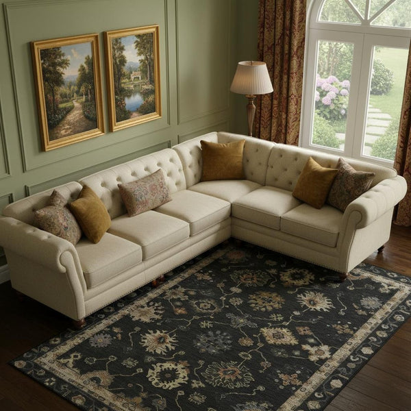 HomeRoots 10' X 14' Luxurious Black and Gold Oriental Washable Area Rug with UV Protection for Modern Homes 716395