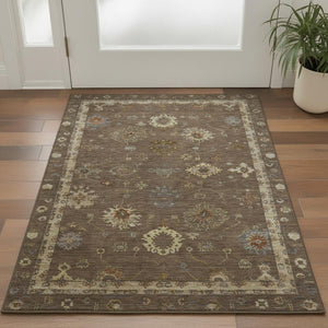 HomeRoots 5' x 8' Chocolate and Beige Oriental Area Rug - Washable, Stain-Resistant, UV Protected for Homes 716397