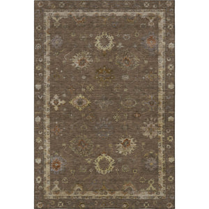 HomeRoots 8' Chocolate and Beige Oriental Washable Round Rug - Stain Resistant with UV Protection & Non-Slip 716398