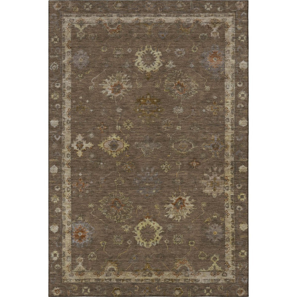 HomeRoots 8' Chocolate and Beige Oriental Washable Round Rug - Stain Resistant with UV Protection & Non-Slip 716398