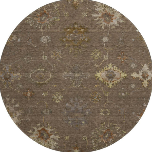 HomeRoots 8' X 10' Chocolate and Beige Oriental Area Rug - Washable, Stain-Resistant, UV Protected Beauty! 716399